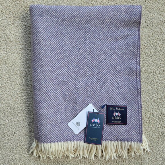 Abraham Moon Other - NWT Moon Merino Wool Herringbone Throw Blanket Purple Clover